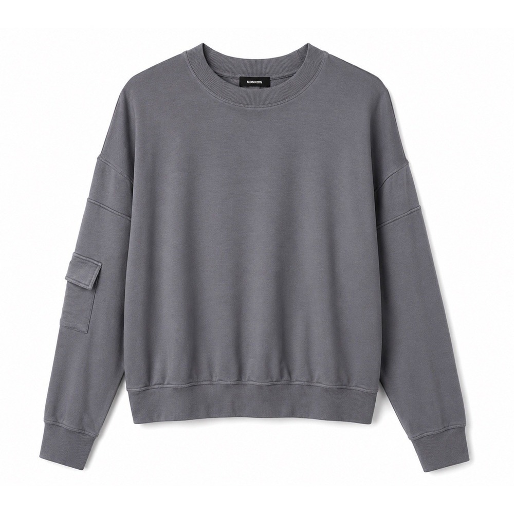 Monrow Sweatshirt M Gray Patch Pocket Crewneck Casual Lounge Minimalist Soft